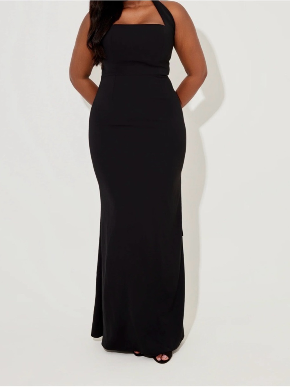 Odd Muse Black Halter Maxi Dress with Dramatic Tie-Back